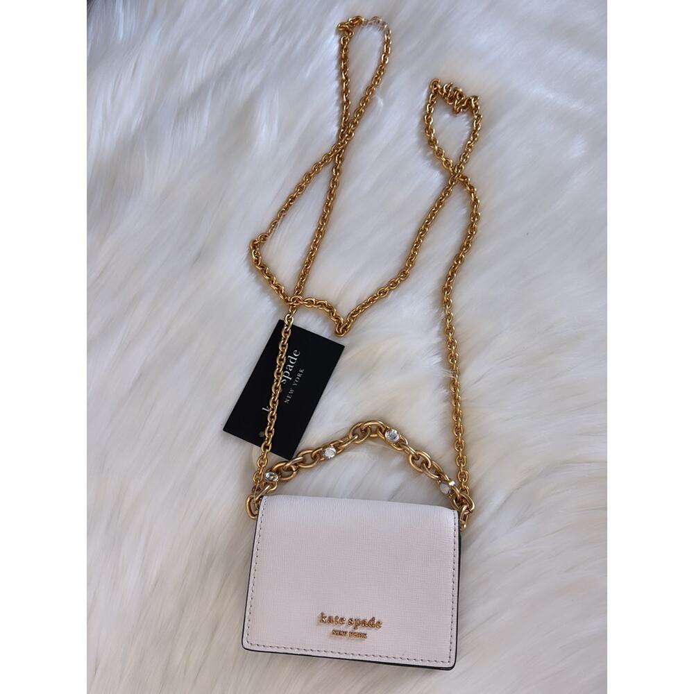 kate spade Cream Mini Saffiano Crossbody with Gold Chain & Crystal Accents - Picture 4 of 8